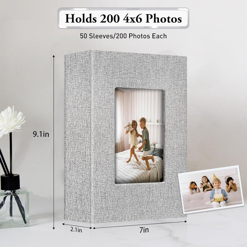 EJBLFE Photo Album 4x6,Linen Cover Slide-in Photo Album Book Can Holds 200 4x6 Photos with 50 Black Sheets for Baby Family Pictures Artwork or Postcards Storage (Gray) - Image 3